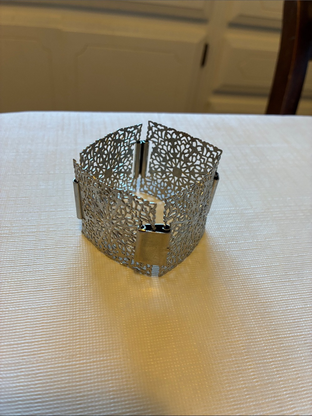 Vintage Silver Floral Filigree Panel Bracelet